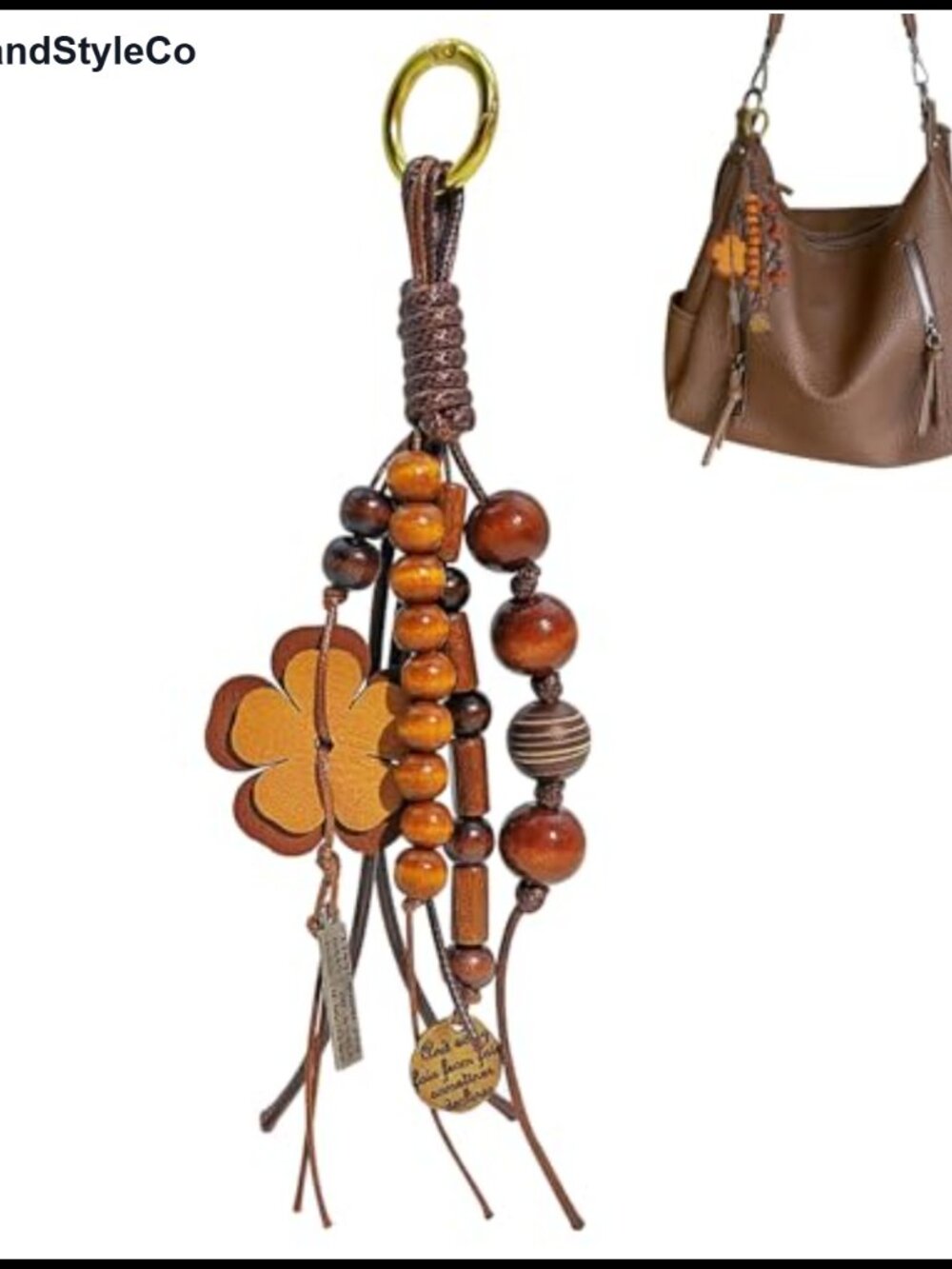 Boho PU leather bag charm keychain with lobster clasp, 8.27 inch